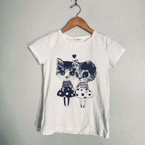 H&M Girls Cat Short Sleeve T-shirt Size 8-10 yr White